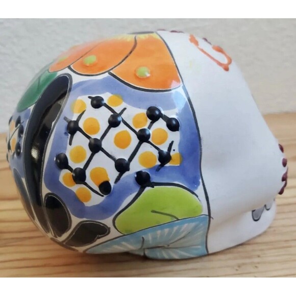 Talavera Pottery Skull Mexican Day Of The Dead Painted Wall Art Mask Handmade - Picture 7 of 9
